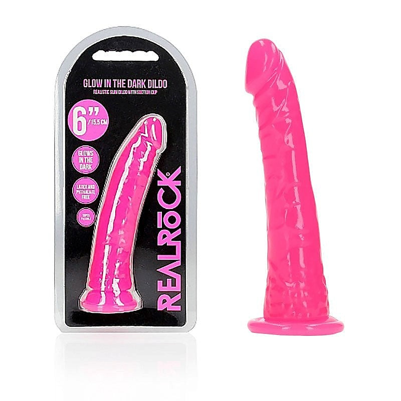 RealRock 15.5 cm Slim Glow in the Dark by Shots Toys - Realistic Dildos