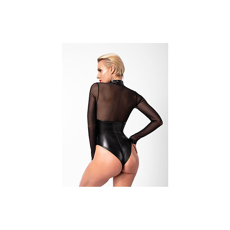 Edge Wetlook and Mesh Bodysuit by Noir Handmade - Her Fetish