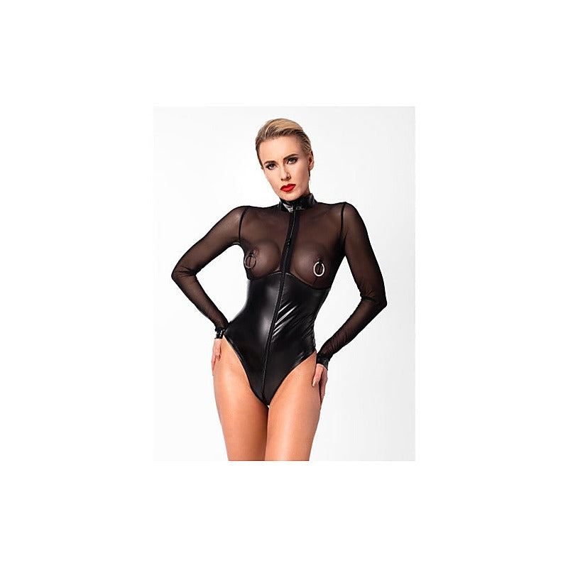 Edge Wetlook and Mesh Bodysuit by Noir Handmade - Her Fetish