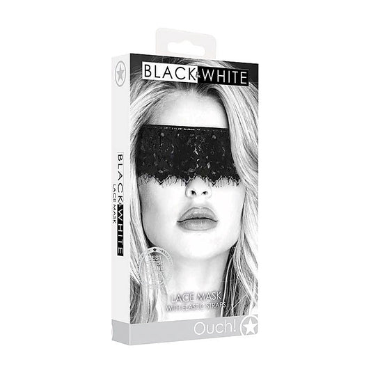 OUCH! BW Lace Mask With Elastic Straps by Shots Toys - Masks And Blindfolds