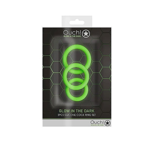 OUCH! Luminescent Pleasure Cock Rings by Shots Toys - Cock Rings