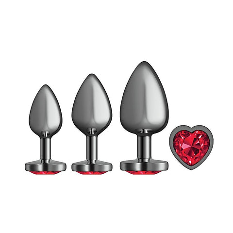 Cheeky Charms Round Metal Butt Plug Gunmetal Kit w/ Heart - Butt Plugs