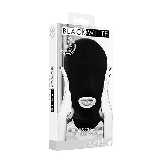 OUCH! BW Submission Mask With Open Mouth by Shots Toys - Masks And Blindfolds