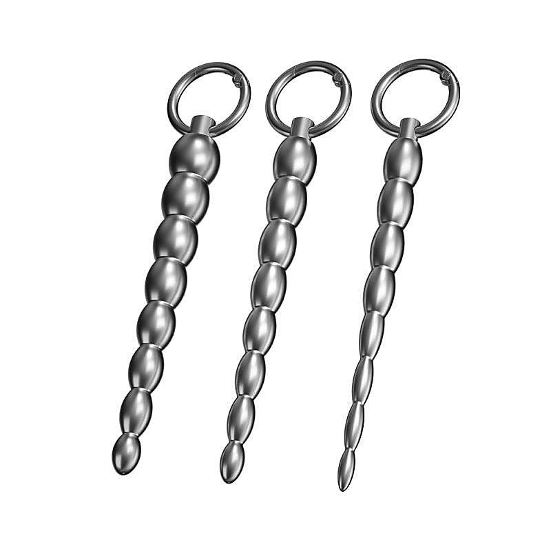 Ribbed Metal Dilator Urethral Beads with Ring by BDStyle - Urethral Sounds