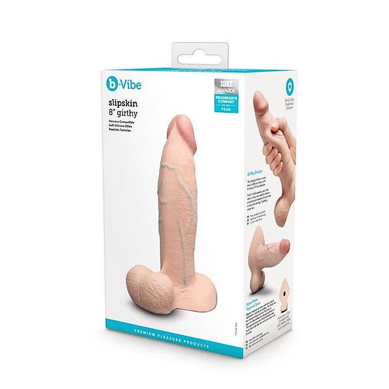 B Vibe Slipskin Realistic Silicone Dildo Girthy 8 Inch with Pressure Tech - Realistic Dildos