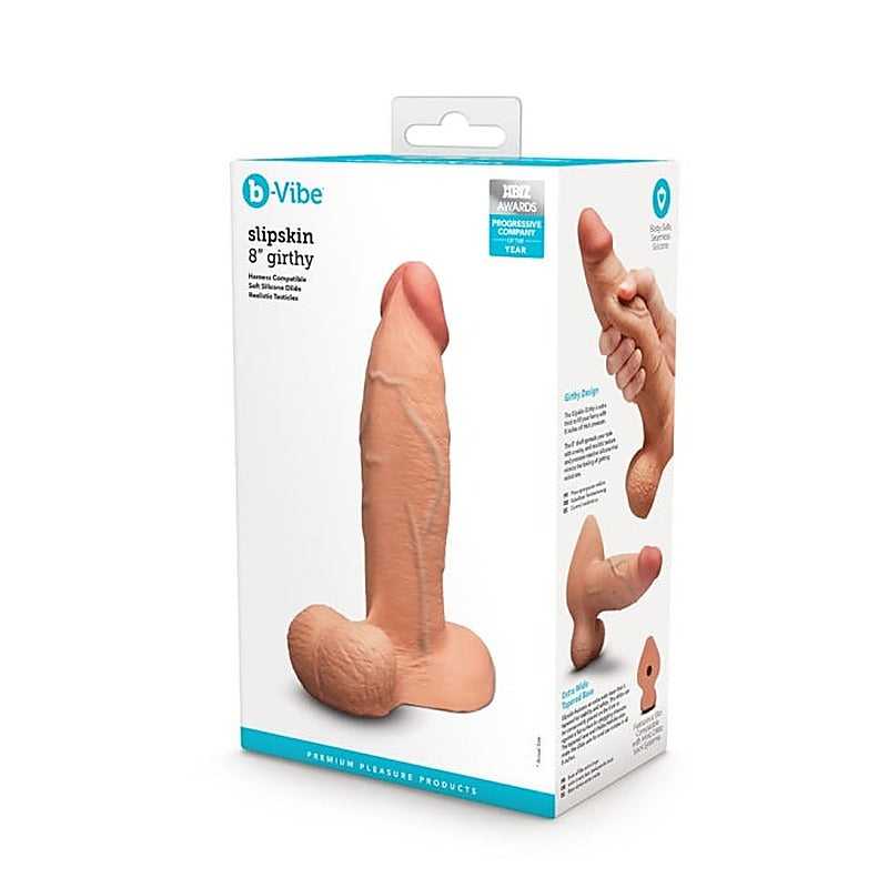 B Vibe Slipskin Realistic Silicone Dildo Girthy 8 Inch with Pressure Tech - Realistic Dildos