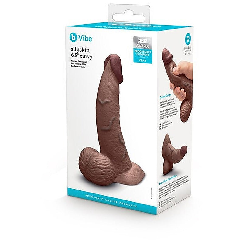 B Vibe Slipskin Curved Realistic Silicone Dildo 6.5 Inch Pressure Reactive - Realistic Dildos