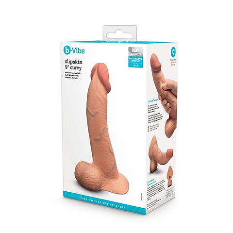 Slipskin 9 Inch Curved Realistic Silicone Dildo by B-Vibe - Realistic Dildos