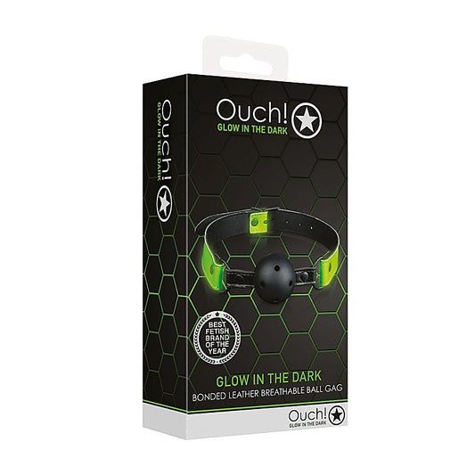OUCH! Glow in Dark Breathable Ball Gag by Shots Toys - Bondage Gags and Bits