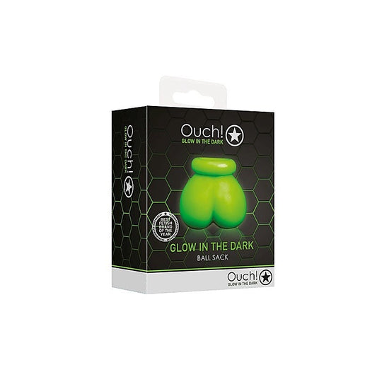 OUCH! Luminous Bondage Ball Sack by Shots Toys - Cock Rings