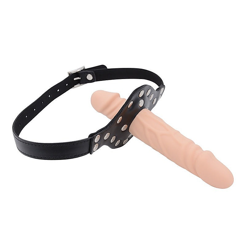BDSM Play Double-Cock Dildo Penis Mouth Gag Flesh by BDStyle - Bondage Gags and Bits