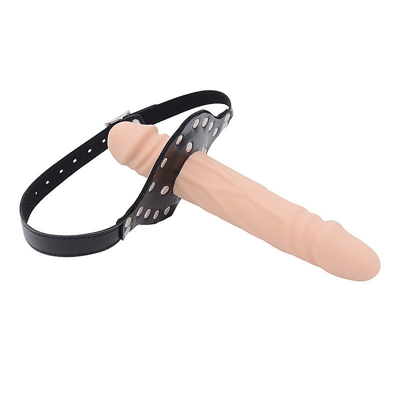 BDSM Play Double-Cock Dildo Penis Mouth Gag Flesh by BDStyle - Bondage Gags and Bits