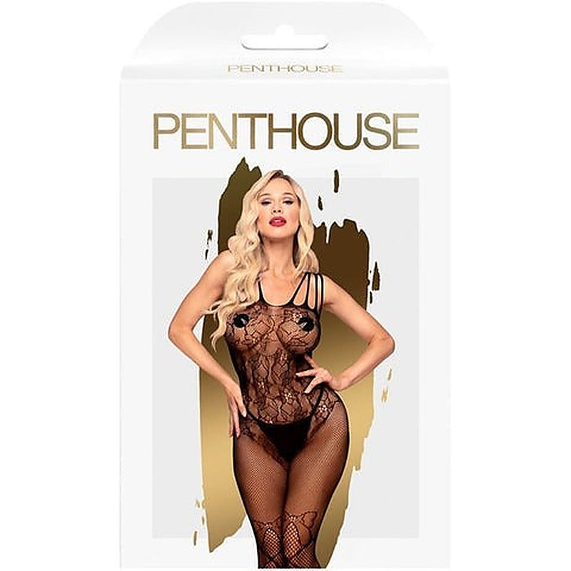 Penthouse Lingerie Dirty Mind Womens Bodystocking Black XL Net Pattern Design - Body Stockings