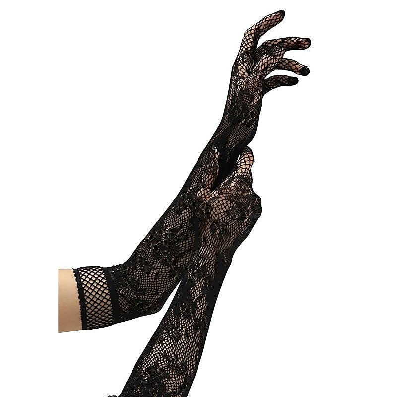 Flower Lace Opera Gloves by Baci Lingerie - Wigs and Gloves