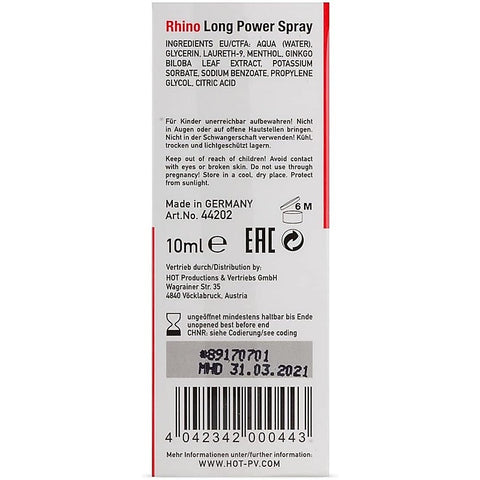 HOT Rhino Long Power Enhancer Spray by Hot Ero - Delay and Excite Sprays