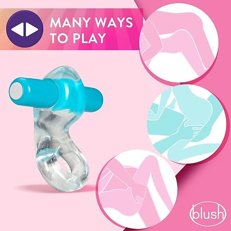 Blush Novelties Play With Me Delight Vibrating Cock Ring Clear Blue TPE - Vibrating Cock Rings