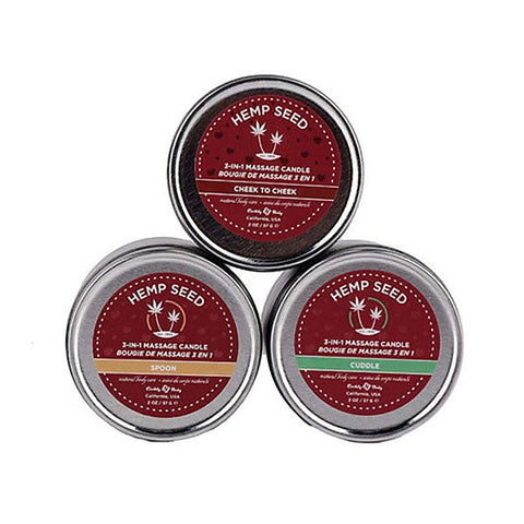 Earthly Body Hemp Seed Lovers Mini Scented Candles 3 Pack Massage Oil Candles - Sex Pheromones and Perfumes