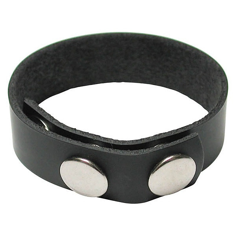 KinkLab 3 Snap Black Leather Adjustable Cock Ring - Cock Rings