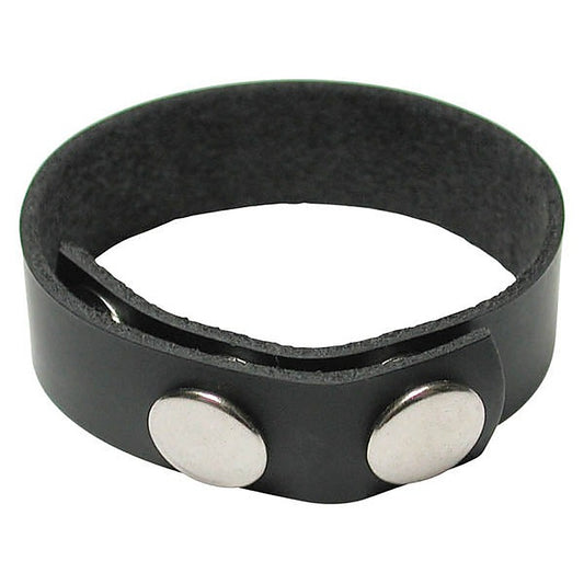 KinkLab 3 Snap Black Leather Adjustable Cock Ring - Cock Rings