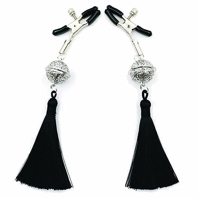 Sexy AF Black Tassel Nipple Clamps by Little Genie - Nipple and Clit Clamps
