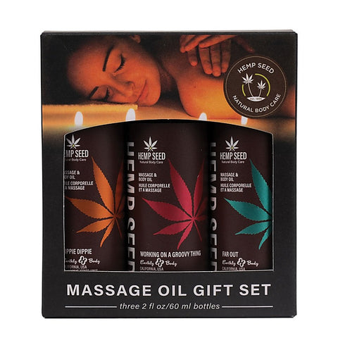Earthly Body Hemp Seed Summer Scented Massage Oil Trio Gift Set 59ml Three Fragrances - Massage Oils and Lubricants