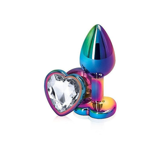 Rear Assets Multi Coloured Heart Shape Gem Base Butt Plug - Butt Plugs