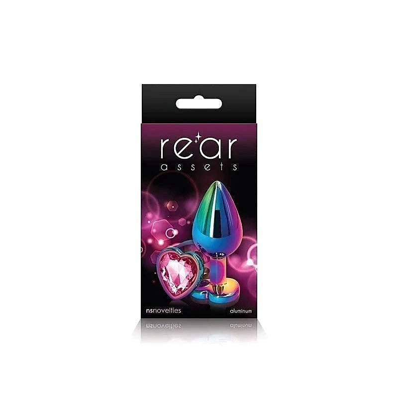 NS Novelties Rear Assets Multi Coloured Anal Plug Medium Chrome Heart Gem Base - Butt Plugs