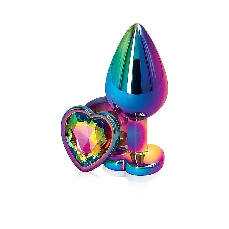 NS Novelties Rear Assets Multi Coloured Anal Plug Medium Chrome Heart Gem Base - Butt Plugs