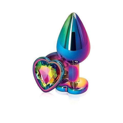 NS Novelties Rear Assets Multi Coloured Anal Plug Medium Chrome Heart Gem Base - Butt Plugs