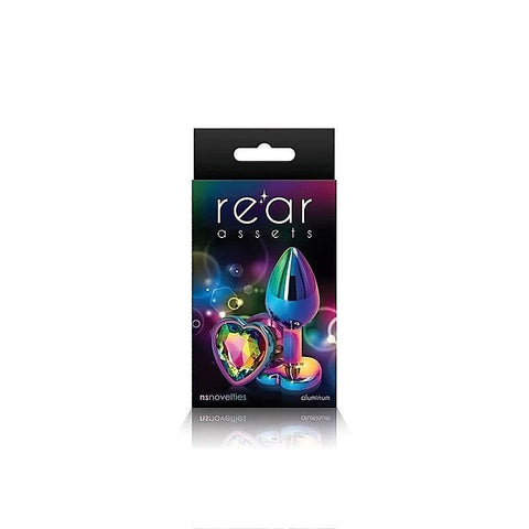 NS Novelties Rear Assets Multi Coloured Anal Plug Medium Chrome Heart Gem Base - Butt Plugs