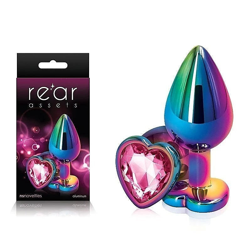 NS Novelties Rear Assets Multi Coloured Anal Plug Medium Chrome Heart Gem Base - Butt Plugs
