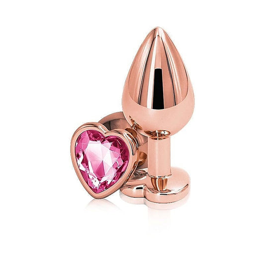 Rear Assets Rose Gold Heart Gem Base Metal Anal Plug Medium - Butt Plugs
