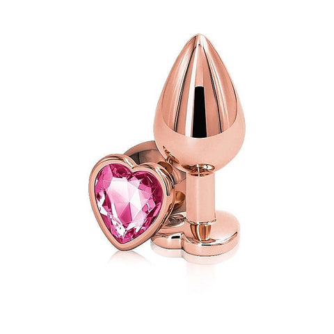Rear Assets Rose Gold Heart Gem Base Metal Anal Plug Medium - Butt Plugs