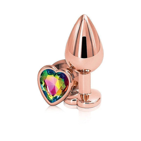 Rear Assets Rose Gold Heart Gem Base Metal Anal Plug Medium - Butt Plugs