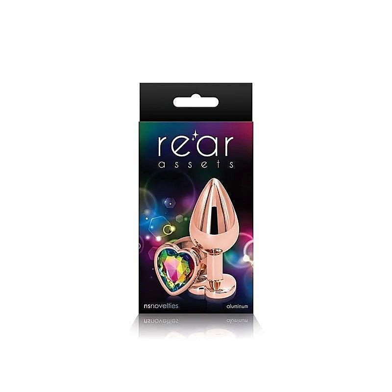 Rear Assets Rose Gold Heart Gem Base Metal Anal Plug Medium - Butt Plugs
