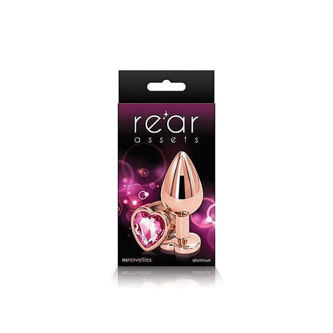 Rear Assets Rose Gold Heart Gem Base Metal Anal Plug Medium - Butt Plugs