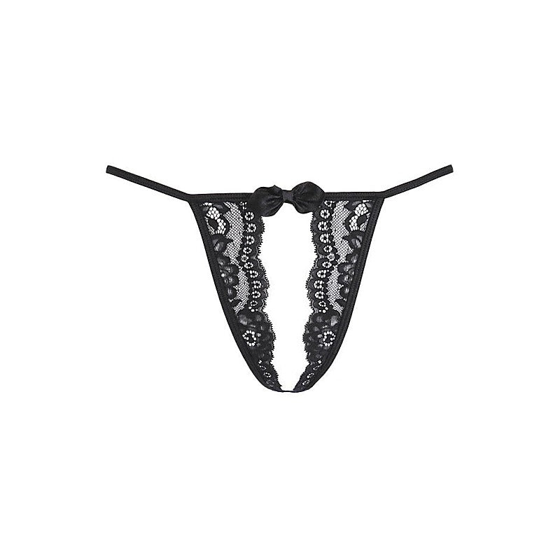 Axami Lingerie Lace Open Front G String Panty Black with Premium European Lace - G-Strings, Panties and Shorts