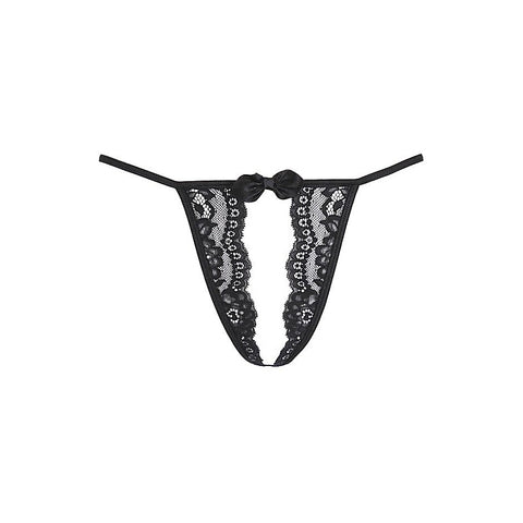 Axami Lingerie Lace Open Front G String Panty Black with Premium European Lace - G-Strings, Panties and Shorts