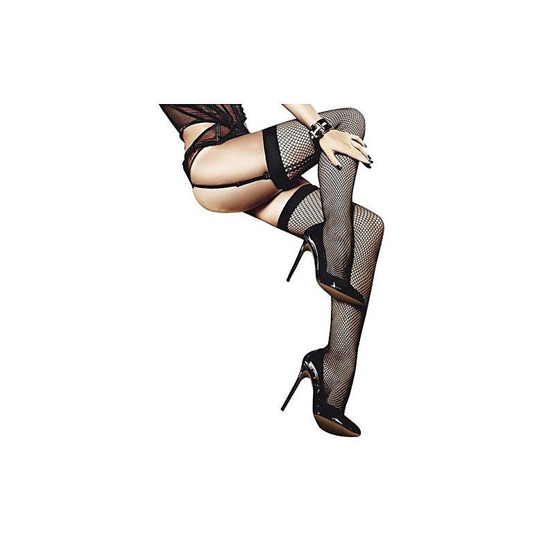 Fishnet Thigh High With Back Seam by Baci Lingerie - Hosiery
