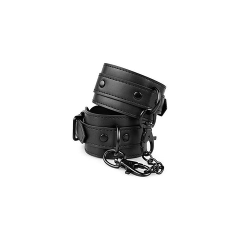 Bedroom Fantasies Faux Leather BDSM Play Handcuffs Black Adjustable Restraints - Cuffs And Restraints