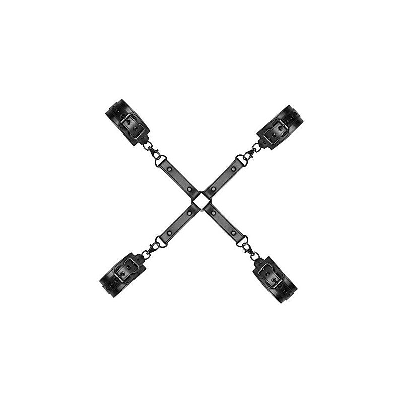 Bedroom Fantasies Bondage Hog Tie Black Faux Leather BDSM Restraint System - Cuffs And Restraints