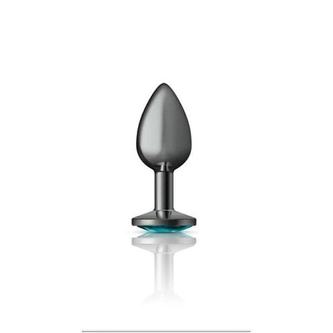 Cheeky Charms Gunmetal Round Butt Plug With Teal Jewel - Butt Plugs