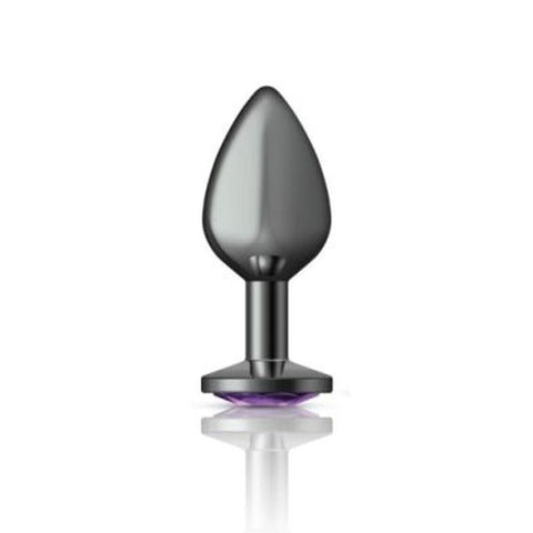 Cheeky Charms Gunmetal Round Butt Plug w/ Jewel Purple - Butt Plugs