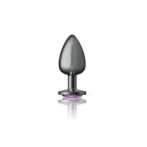 Cheeky Charms Gunmetal Round Butt Plug With Purple Jewel - Butt Plugs