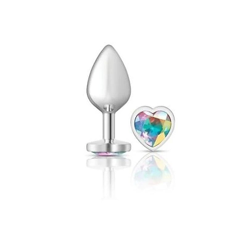 Cheeky Charms Silver Metal Anal Plug with Heart Clear Jewel - Butt Plugs