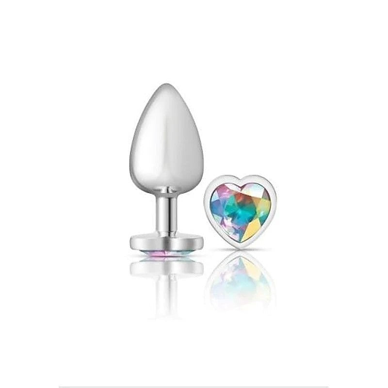Cheeky Charms Silver Metal Anal Plug with Heart Clear Jewel - Butt Plugs