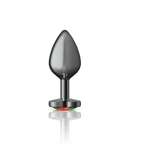 Cheeky Charms Gunmetal Butt Plug with Heart Rainbow Jewel - Butt Plugs