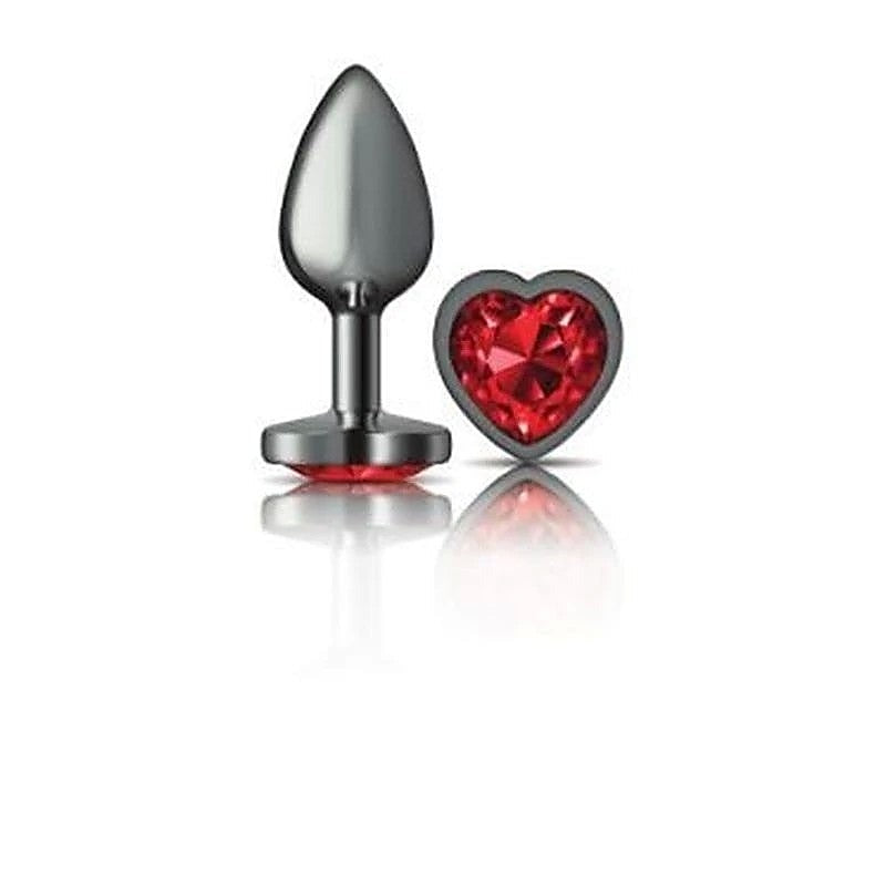 Cheeky Charms Gunmetal Anal Plug with Heart Red Jewel - Butt Plugs