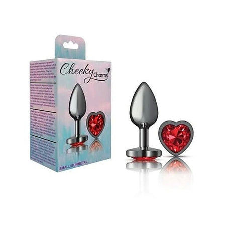 Cheeky Charms Gunmetal Anal Plug with Heart Red Jewel - Butt Plugs