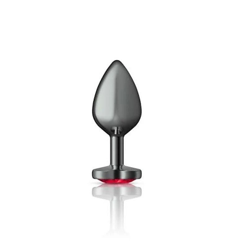Cheeky Charms Gunmetal Anal Plug with Heart Red Jewel - Butt Plugs